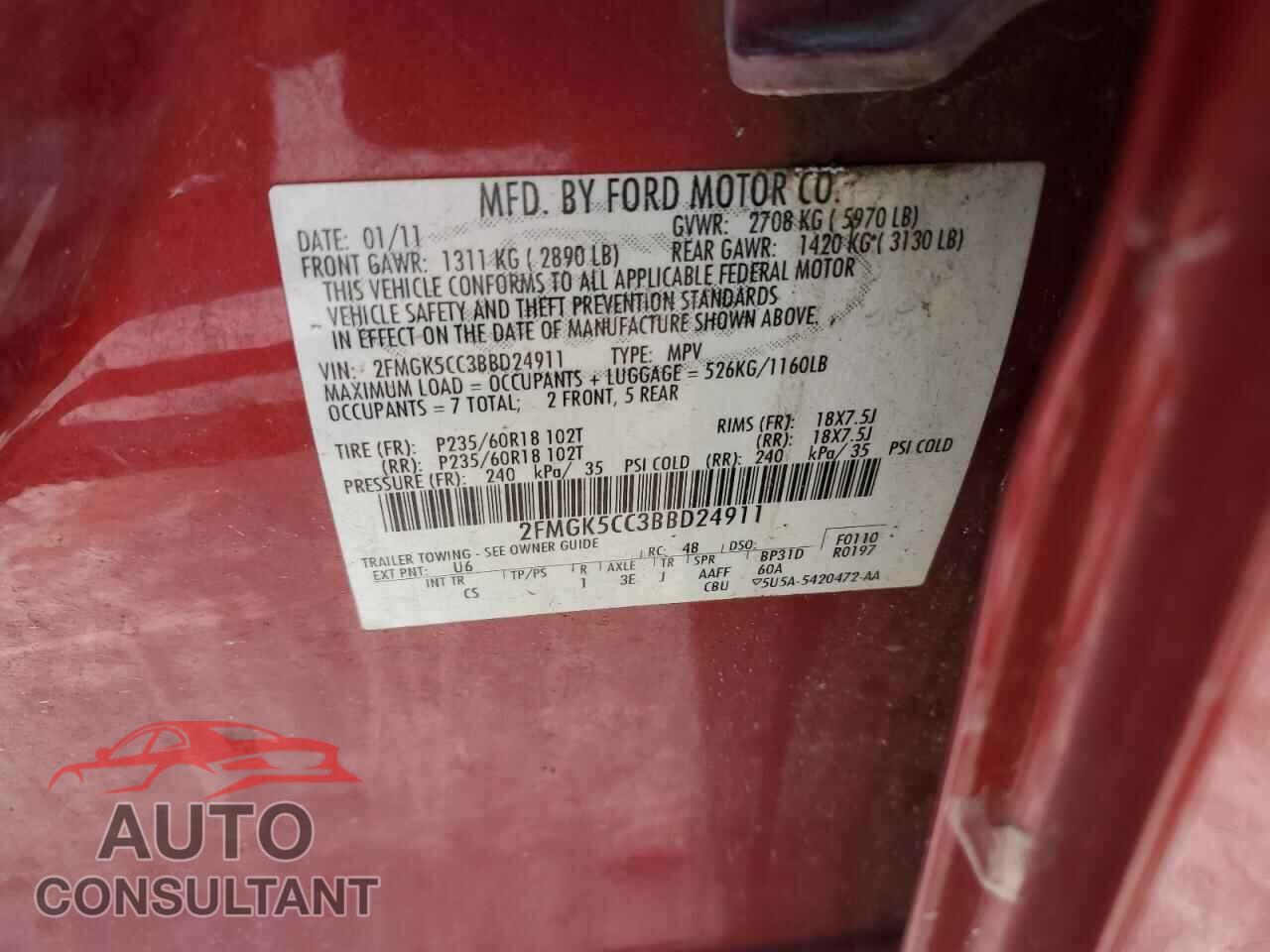 FORD FLEX 2011 - 2FMGK5CC3BBD24911