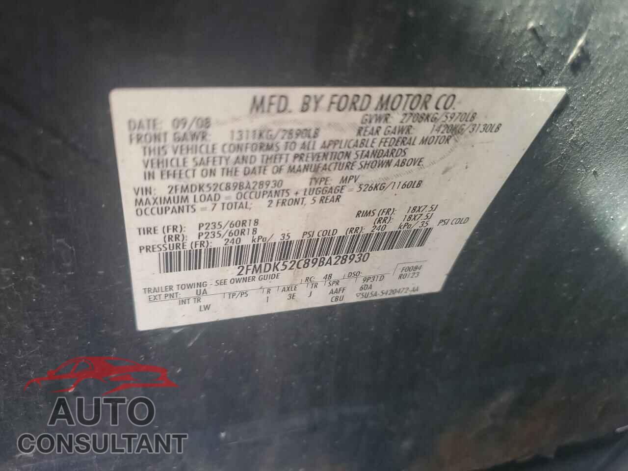 FORD FLEX 2009 - 2FMDK52C89BA28930