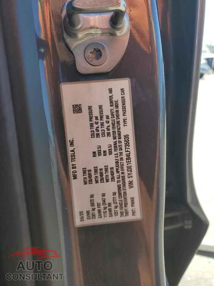 TESLA MODEL 3 2020 - 5YJ3E1EB4LF735035
