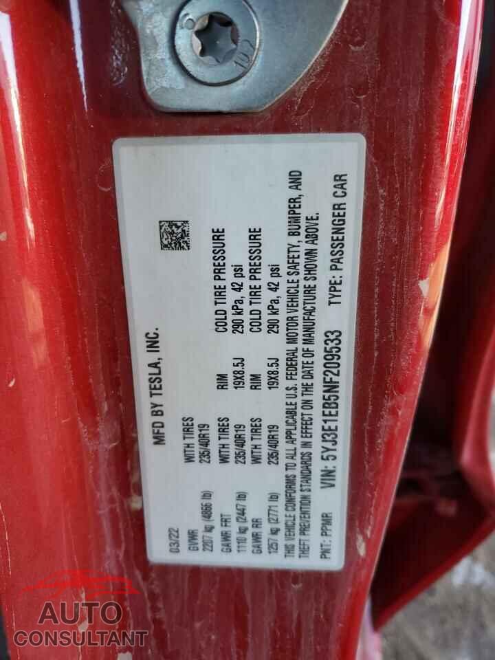 TESLA MODEL 3 2022 - 5YJ3E1EB5NF209533
