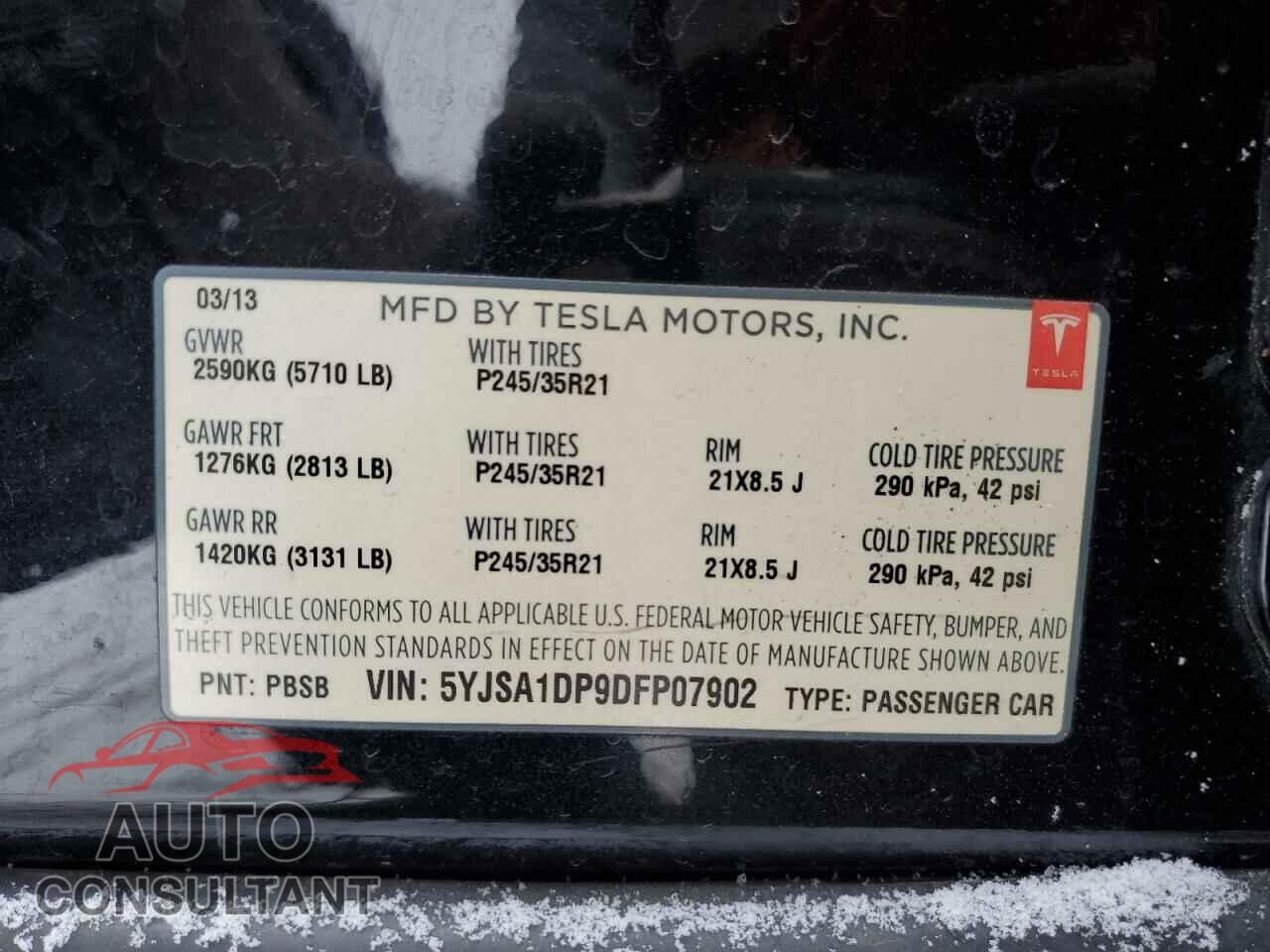 TESLA MODEL S 2013 - 5YJSA1DP9DFP07902