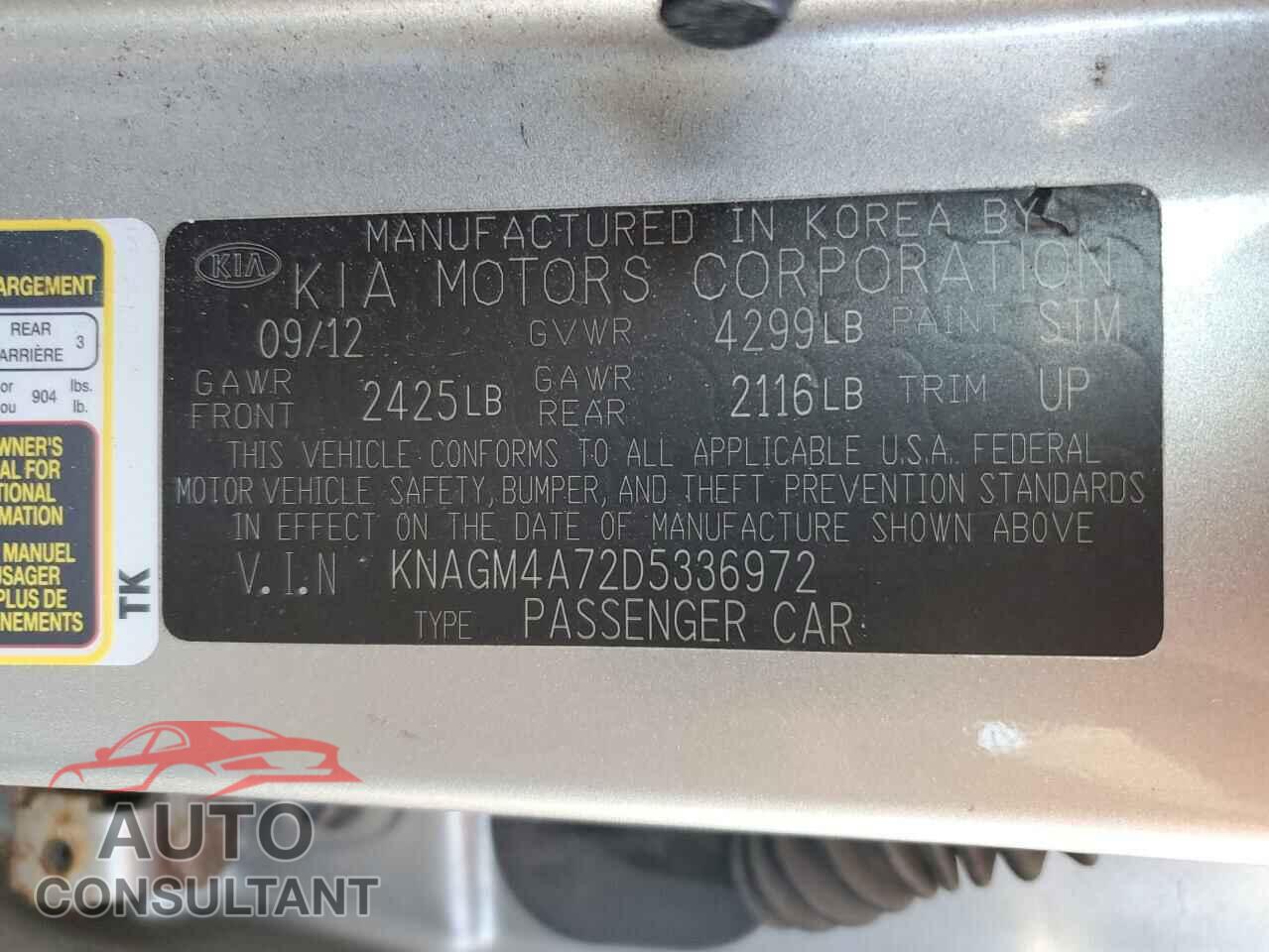 KIA OPTIMA 2013 - KNAGM4A72D5336972