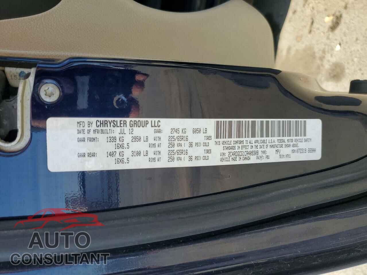 DODGE CARAVAN 2012 - 2C4RDGCG1CR409308