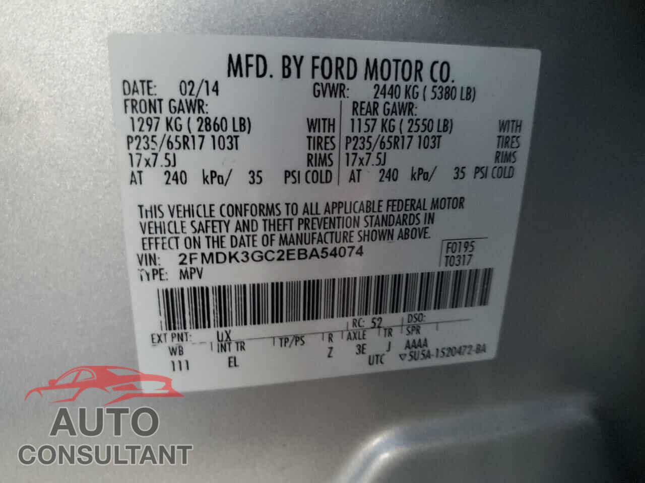 FORD EDGE 2014 - 2FMDK3GC2EBA54074