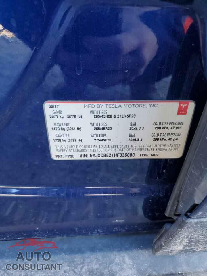 TESLA MODEL X 2017 - 5YJXCBE21HF036000