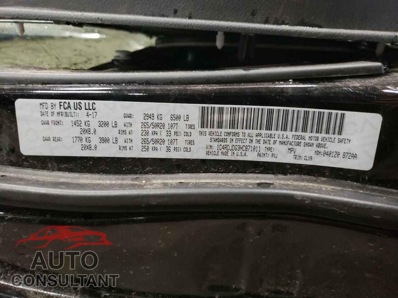 DODGE DURANGO 2017 - 1C4RDJDG3HC871011