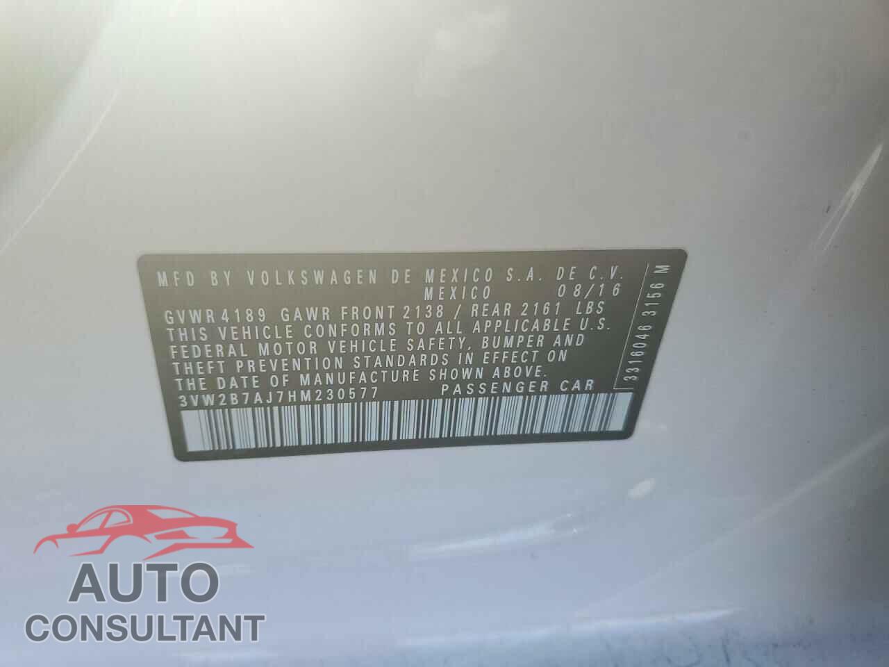 VOLKSWAGEN JETTA 2017 - 3VW2B7AJ7HM230577