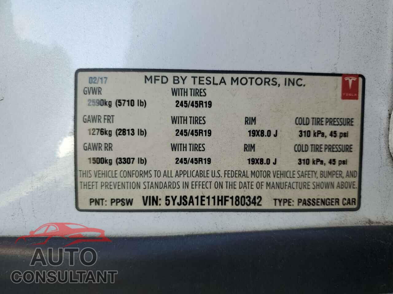 TESLA MODEL S 2017 - 5YJSA1E11HF180342