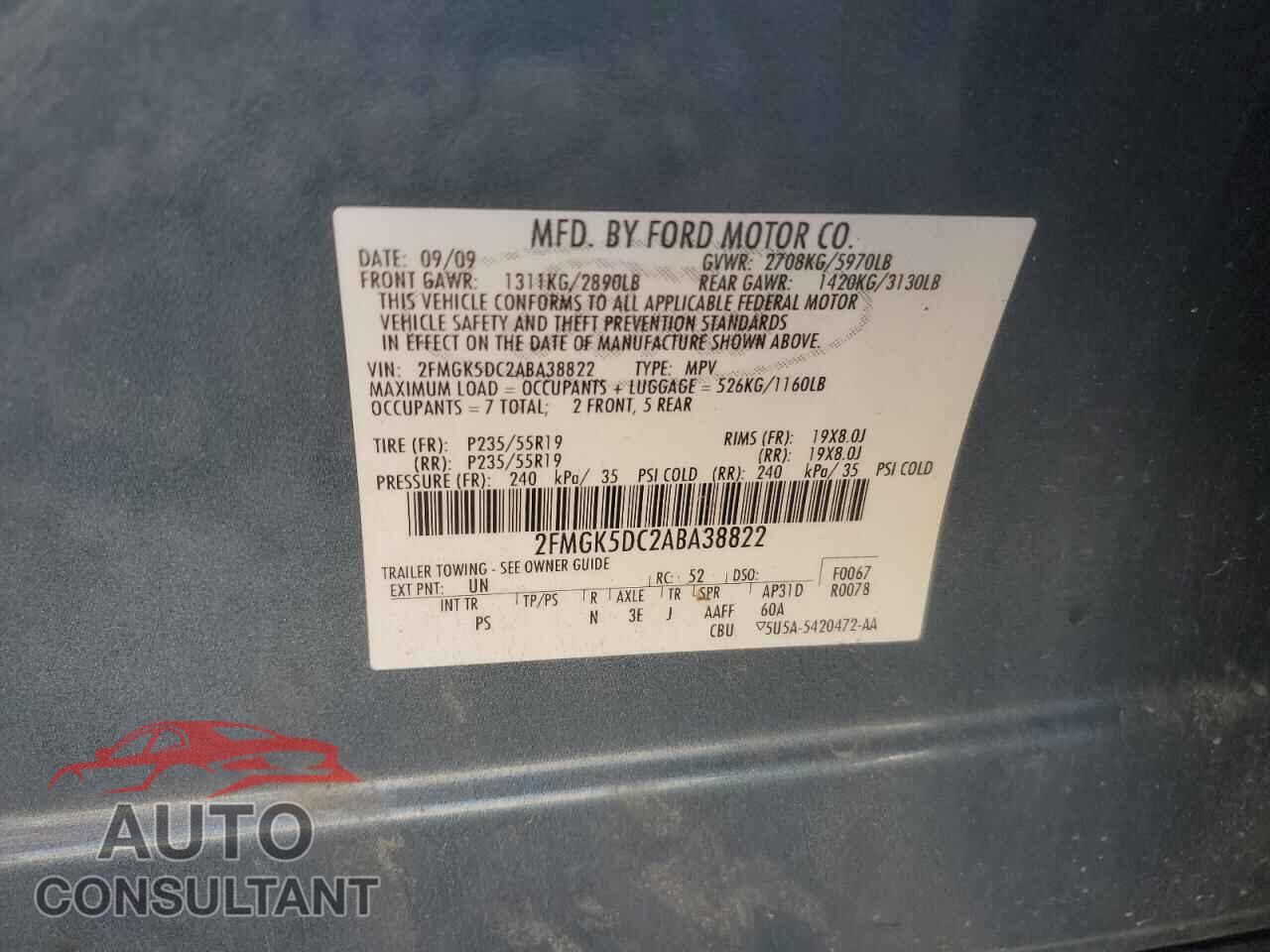 FORD FLEX 2010 - 2FMGK5DC2ABA38822