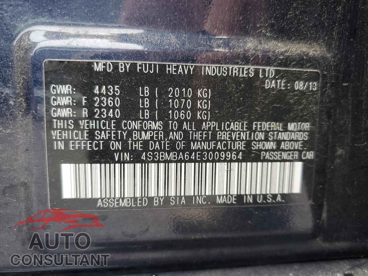SUBARU LEGACY 2014 - 4S3BMBA64E3009964