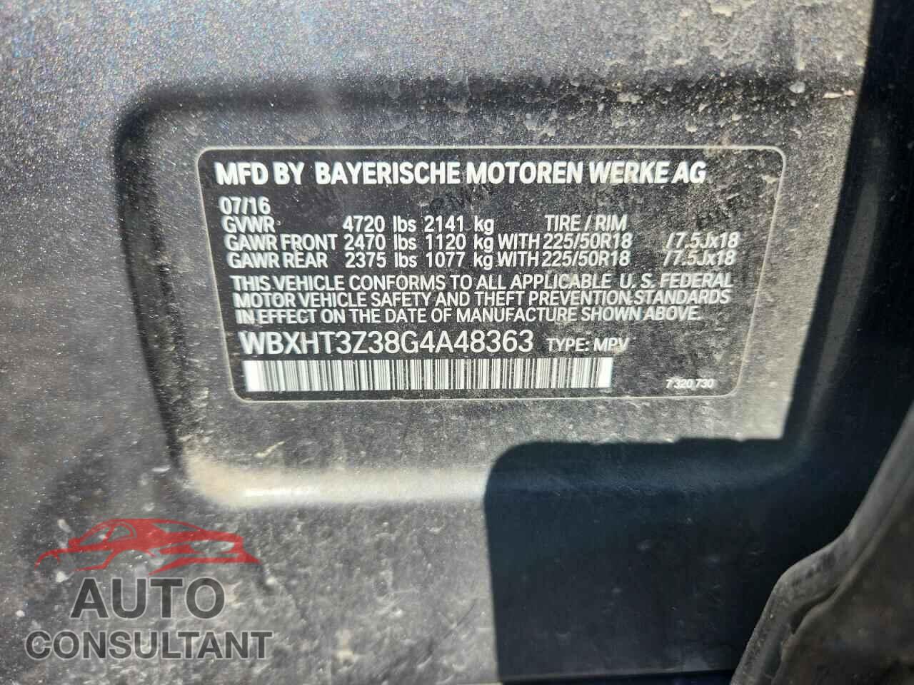 BMW X1 2016 - WBXHT3Z38G4A48363