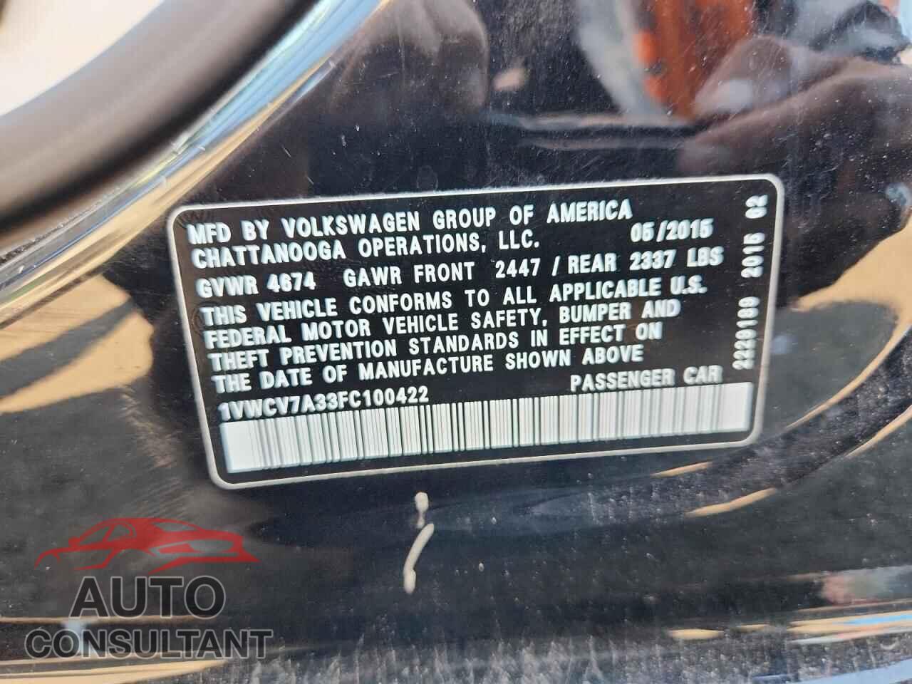 VOLKSWAGEN PASSAT 2015 - 1VWCV7A33FC100422