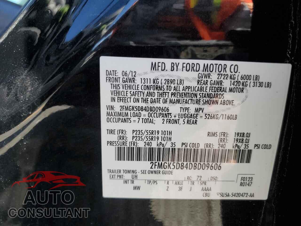 FORD FLEX 2013 - 2FMGK5D84DBD09606