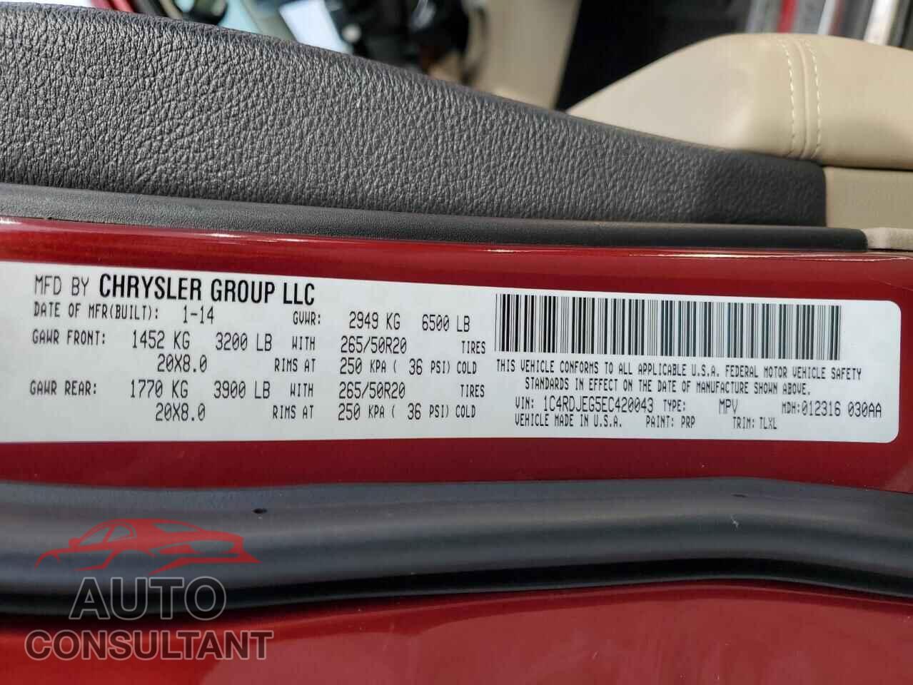 DODGE DURANGO 2014 - 1C4RDJEG5EC420043