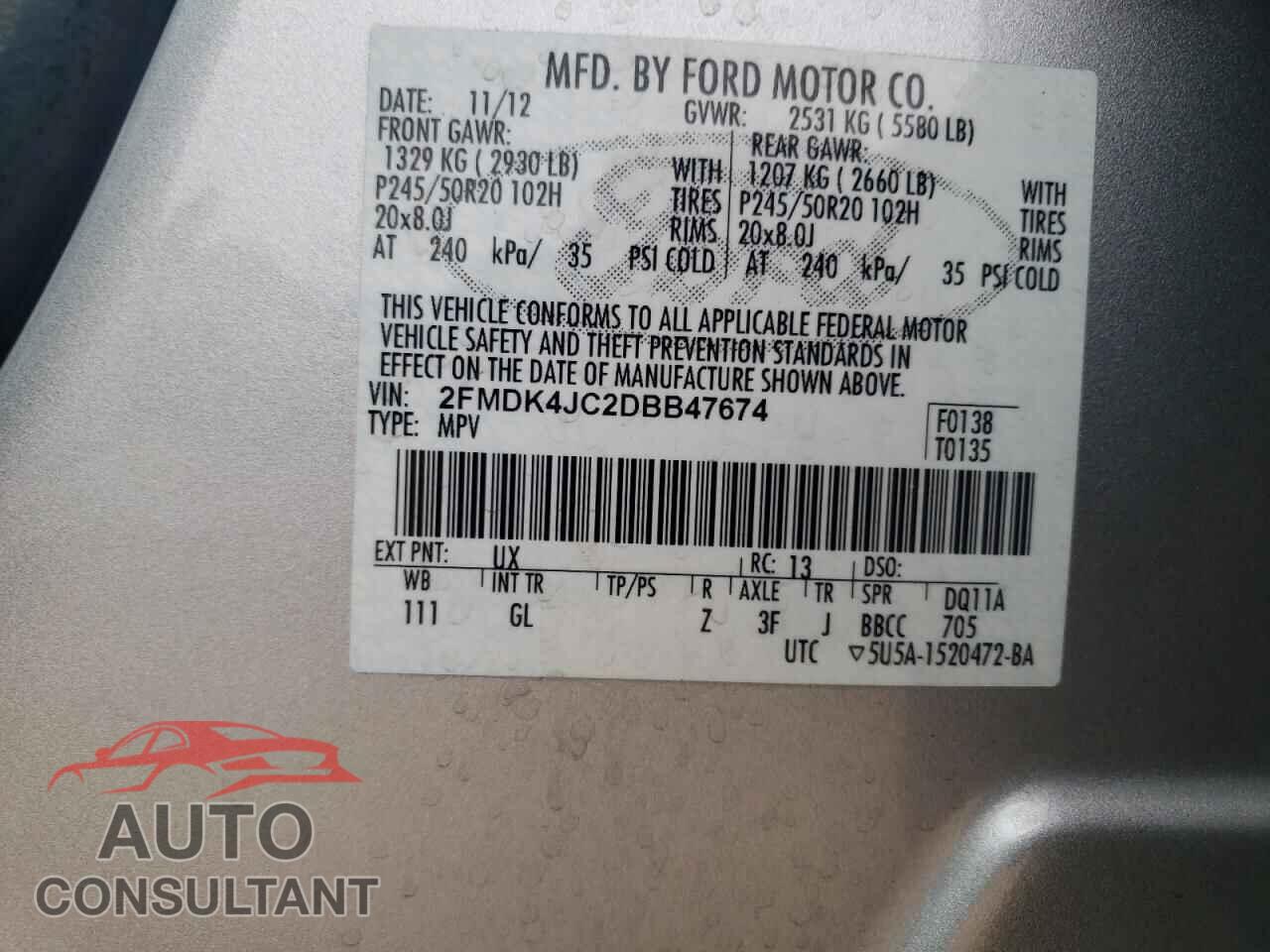 FORD EDGE 2013 - 2FMDK4JC2DBB47674