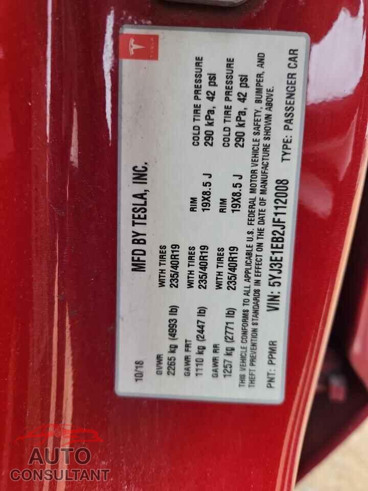 TESLA MODEL 3 2018 - 5YJ3E1EB2JF112008