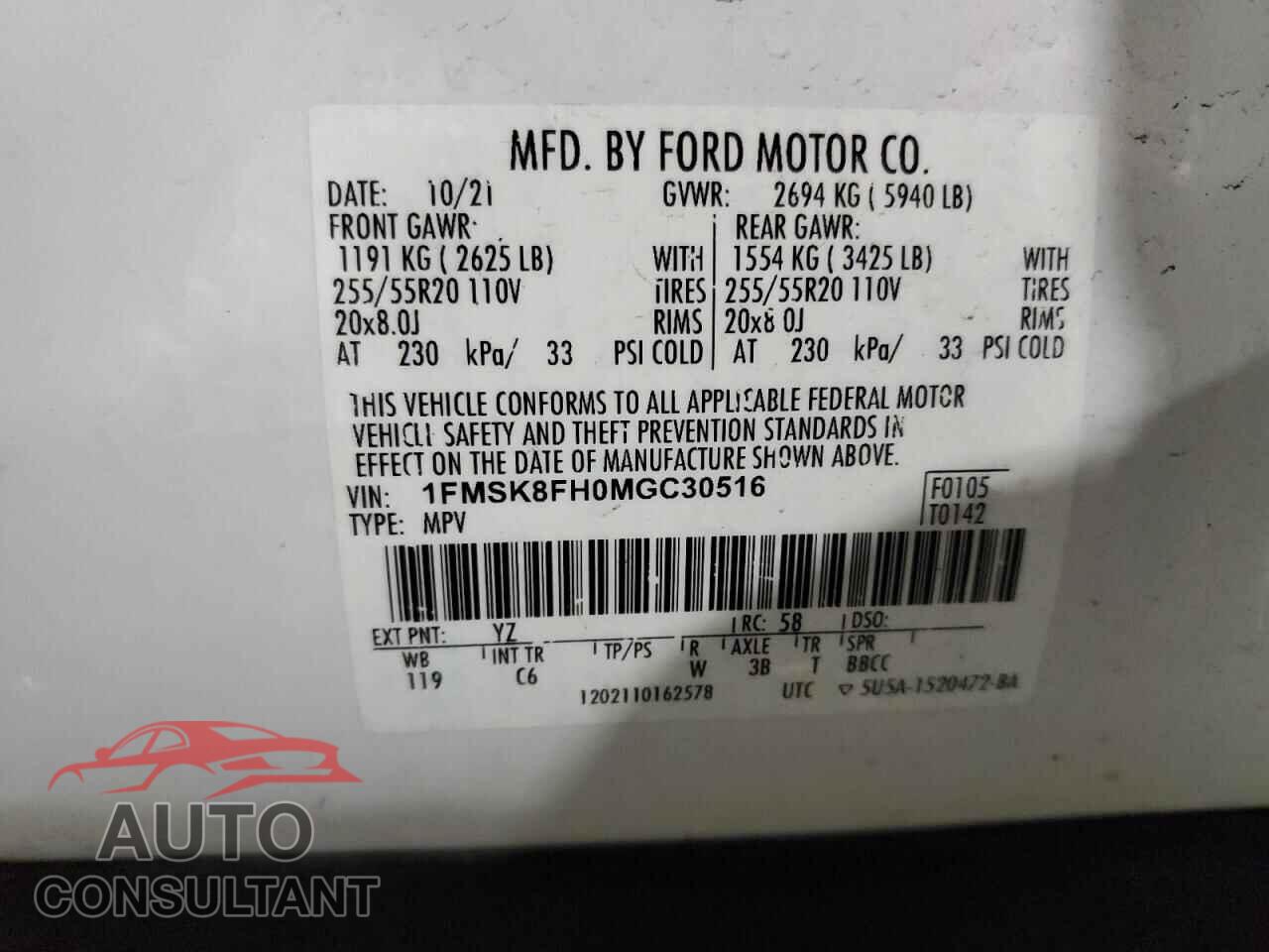FORD EXPLORER 2021 - 1FMSK8FH0MGC30516