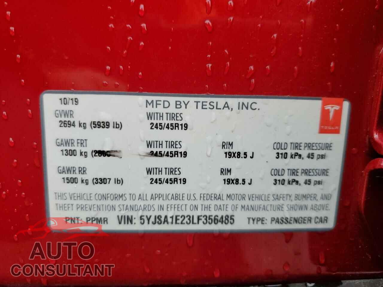 TESLA MODEL S 2020 - 5YJSA1E23LF356485