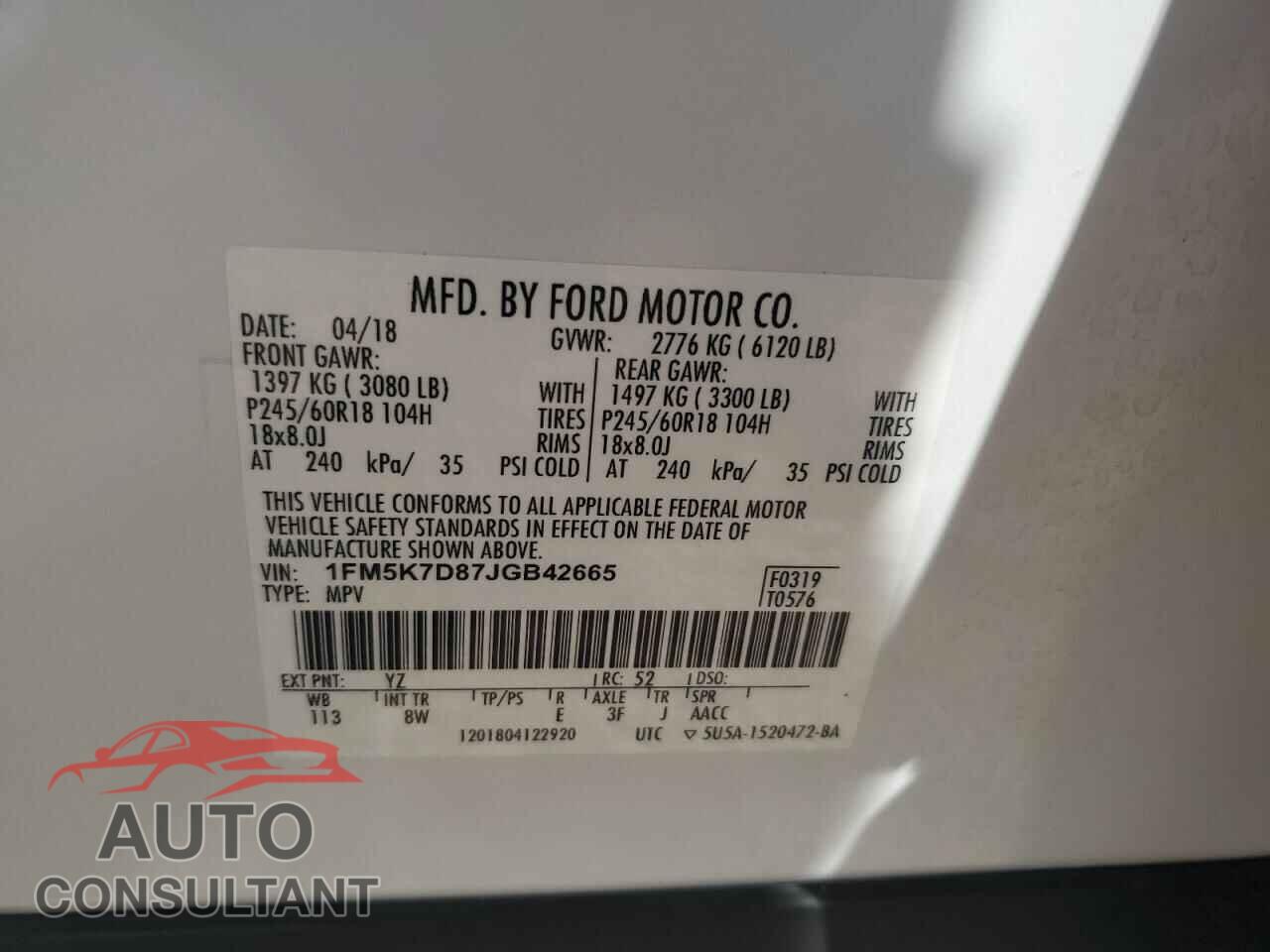 FORD EXPLORER 2018 - 1FM5K7D87JGB42665