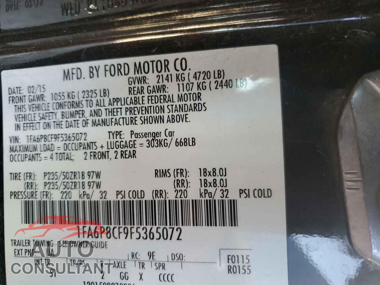 FORD MUSTANG 2015 - 1FA6P8CF9F5365072