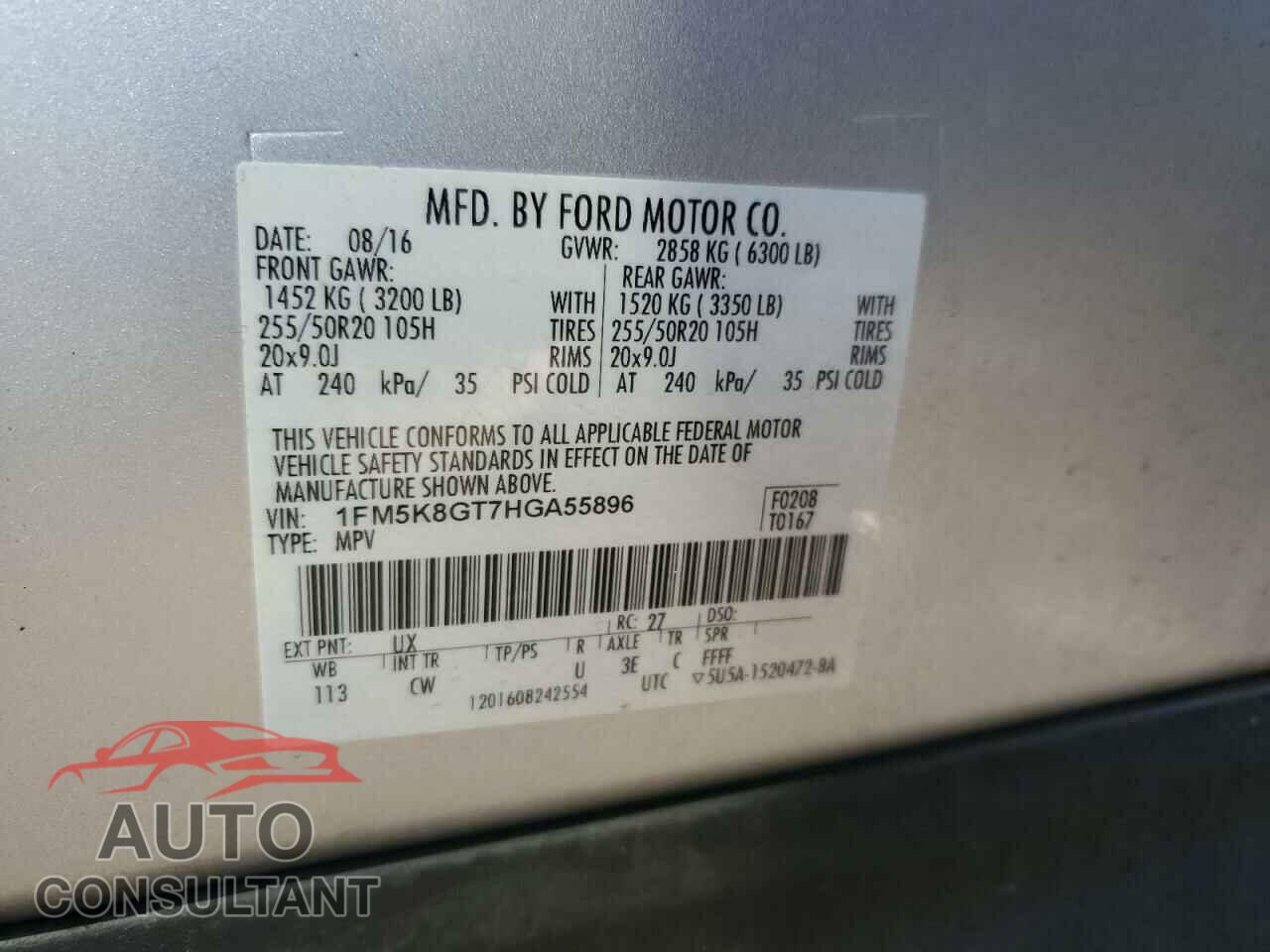 FORD EXPLORER 2017 - 1FM5K8GT7HGA55896