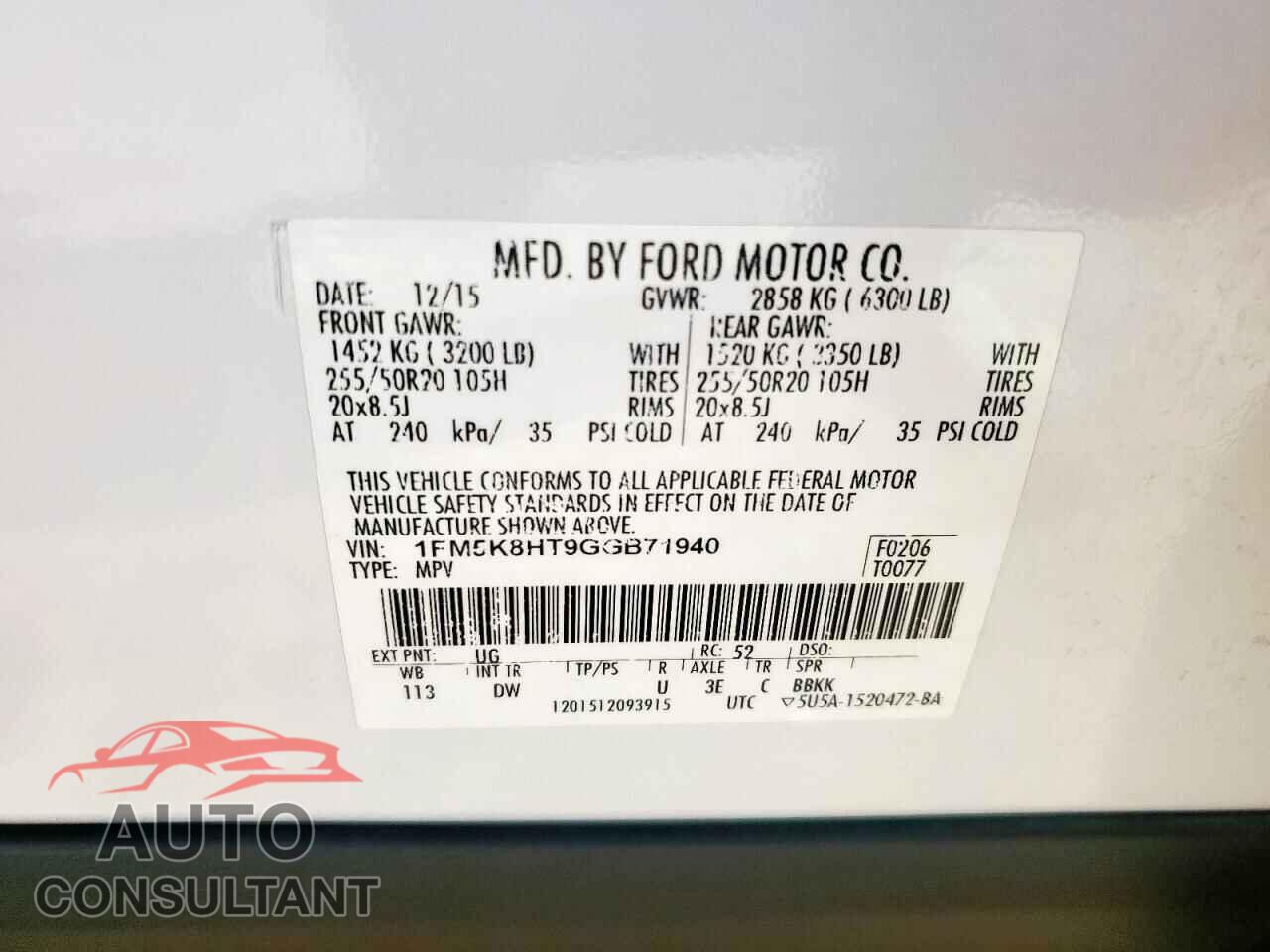 FORD EXPLORER 2016 - 1FM5K8HT9GGB71940
