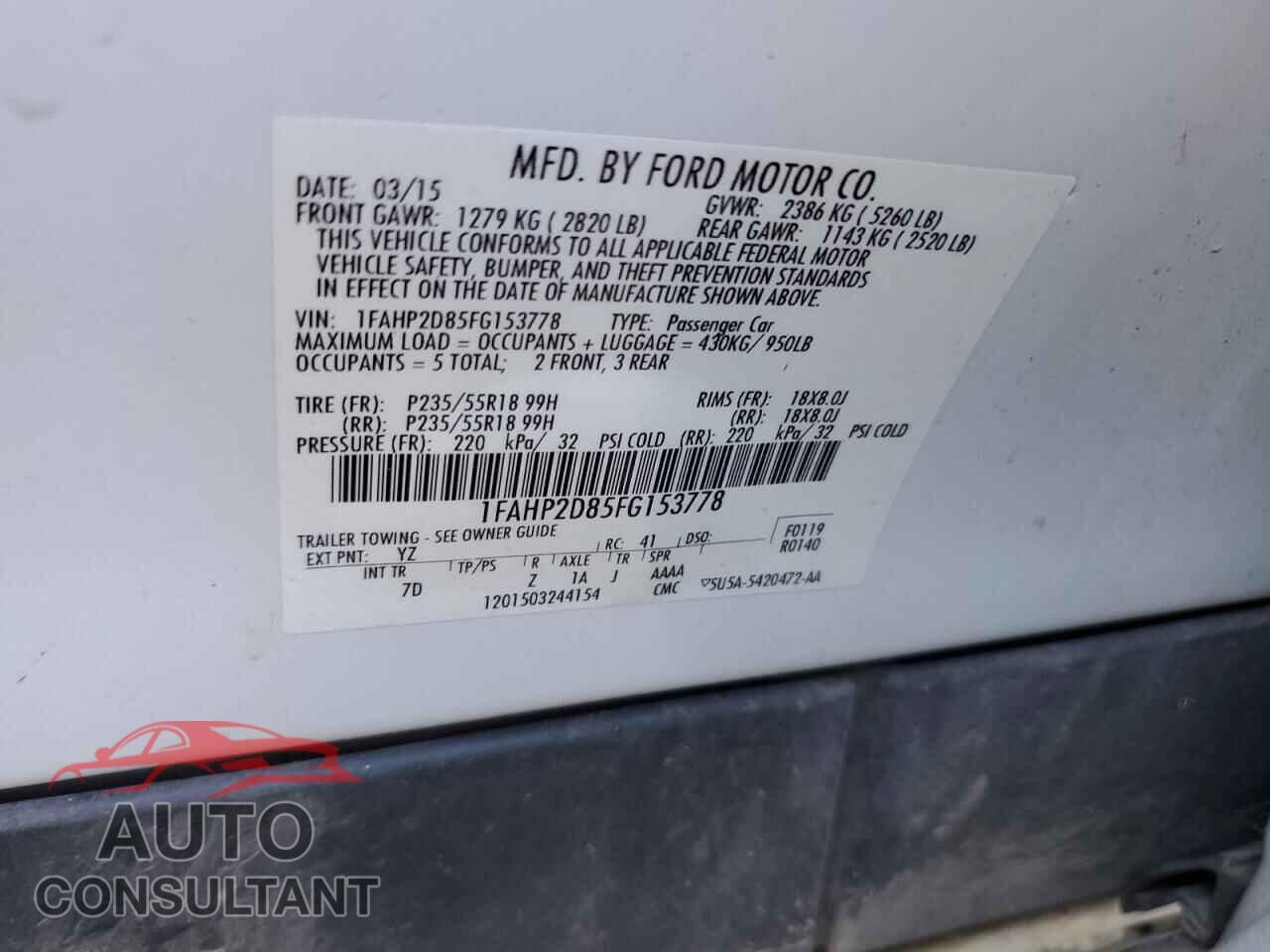 FORD TAURUS 2015 - 1FAHP2D85FG153778