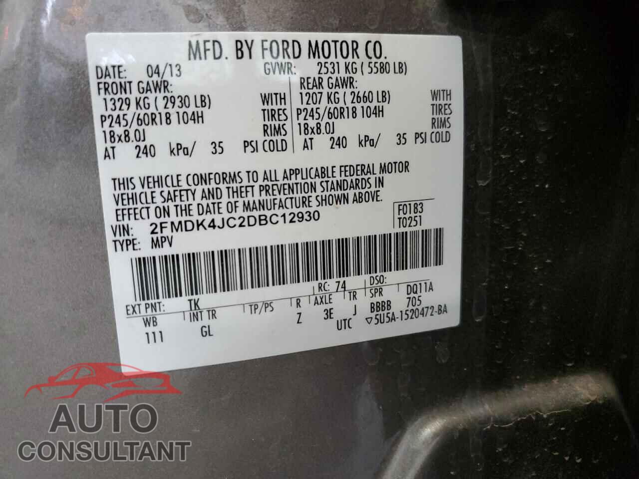 FORD EDGE 2013 - 2FMDK4JC2DBC12930