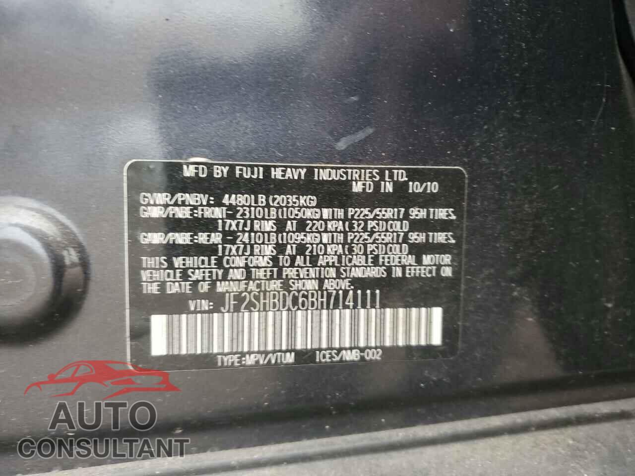 SUBARU FORESTER 2011 - JF2SHBDC6BH714111