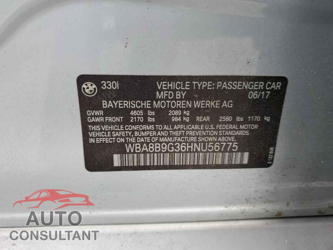 BMW 3 SERIES 2017 - WBA8B9G36HNU56775