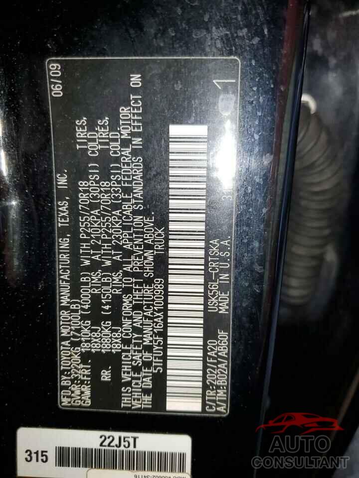 TOYOTA TUNDRA 2010 - 5TFUY5F16AX100989