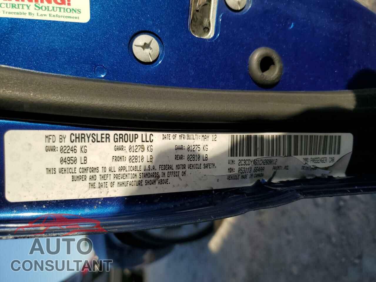 DODGE CHALLENGER 2012 - 2C3CDYAG1CH269012