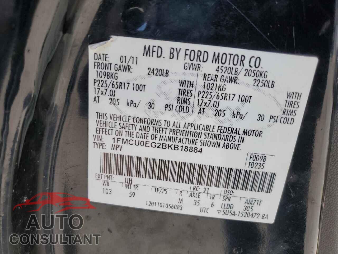 FORD ESCAPE 2011 - 1FMCU0EG2BKB18884