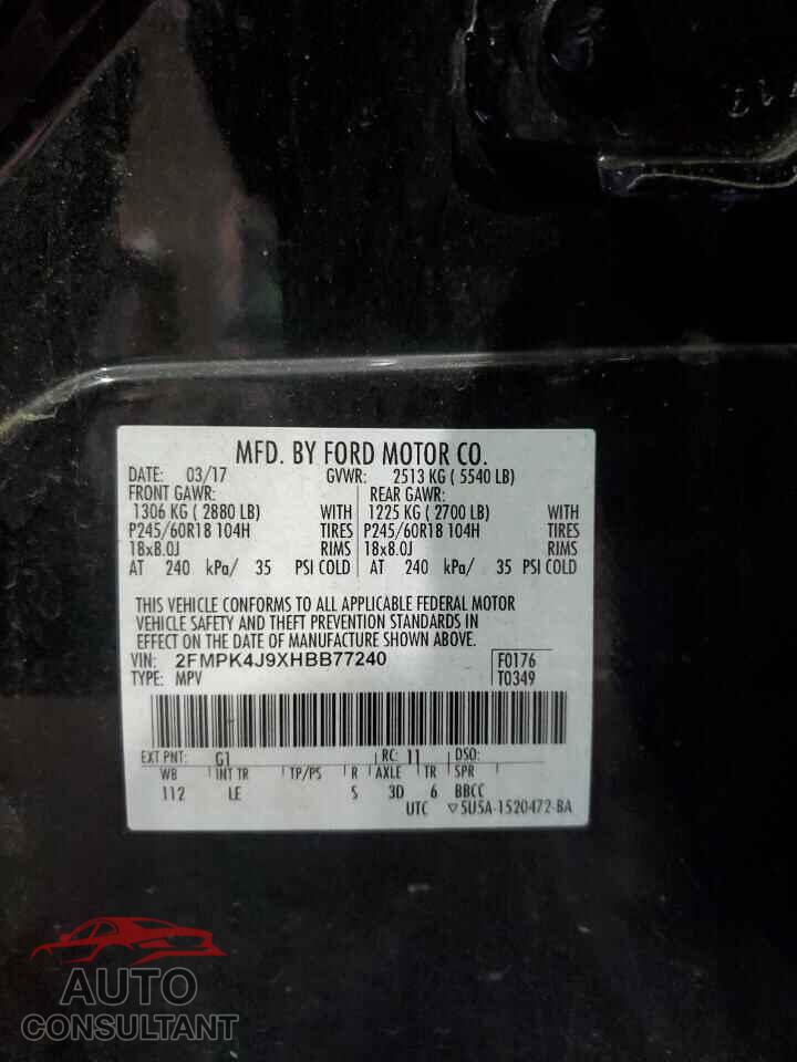 FORD EDGE 2017 - 2FMPK4J9XHBB77240