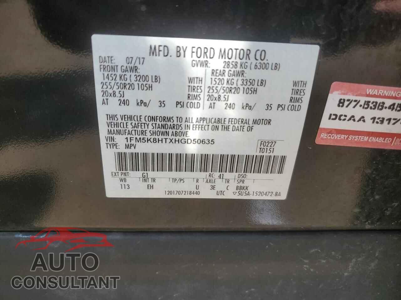 FORD EXPLORER 2017 - 1FM5K8HTXHGD50635