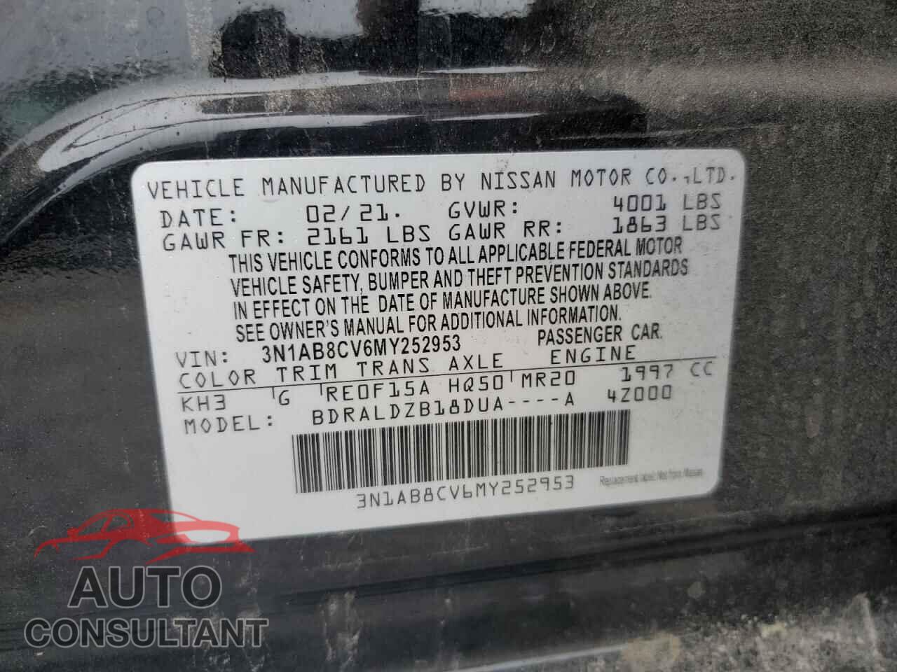 NISSAN SENTRA 2021 - 3N1AB8CV6MY252953