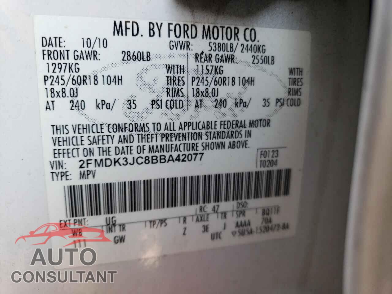 FORD EDGE 2011 - 2FMDK3JC8BBA42077