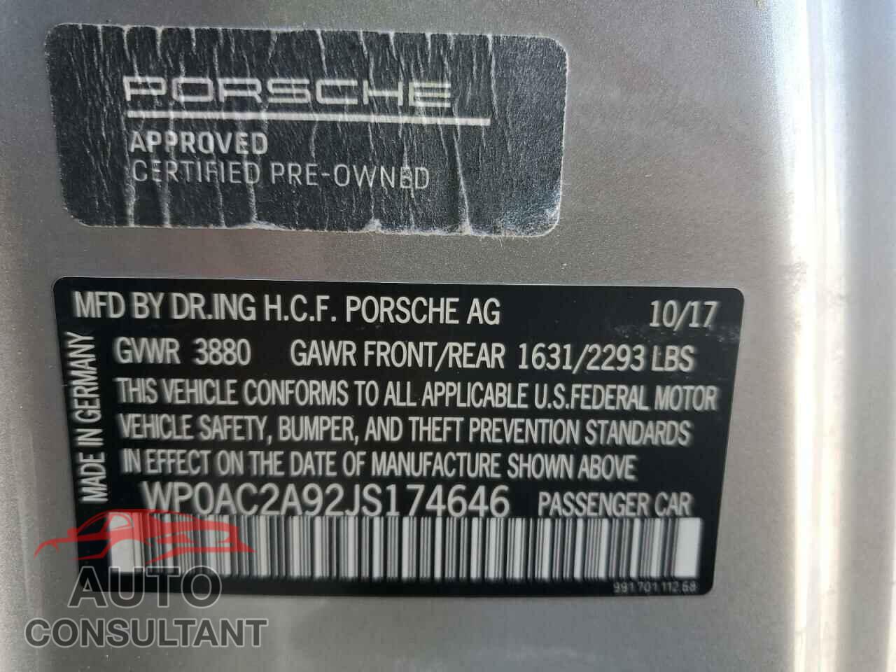PORSCHE 911 2018 - WP0AC2A92JS174646