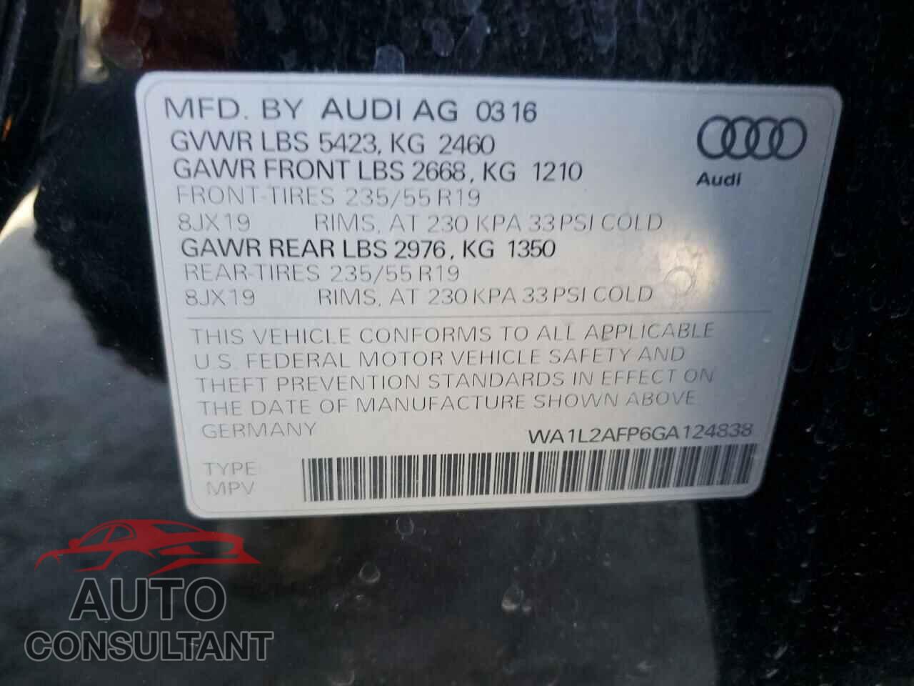 AUDI Q5 2016 - WA1L2AFP6GA124838
