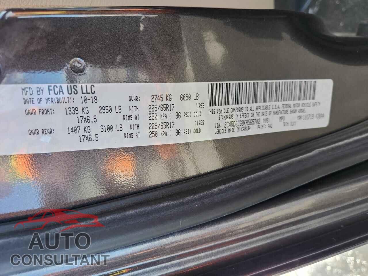 DODGE CARAVAN 2019 - 2C4RDGCG8KR565702