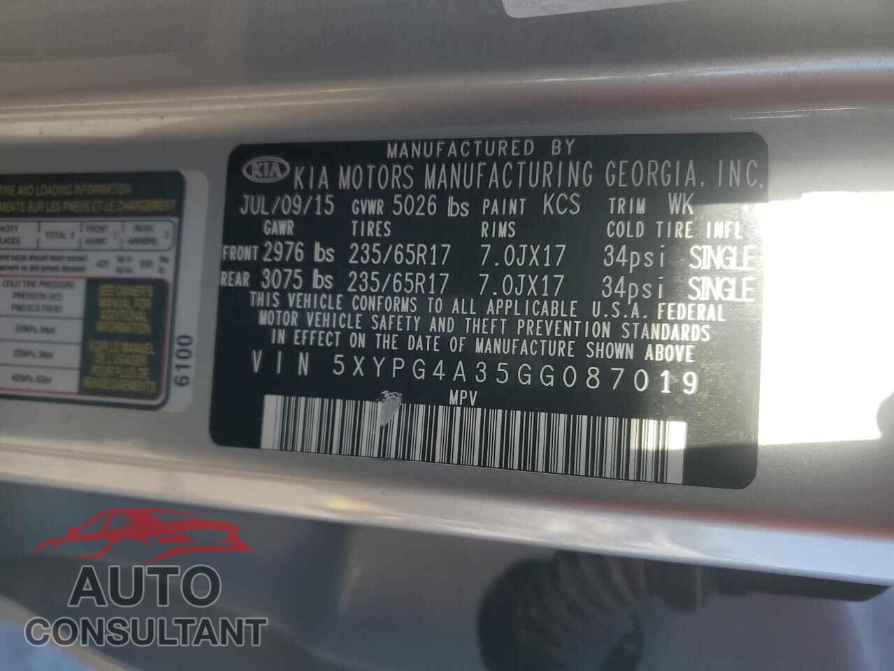 KIA SORENTO 2016 - 5XYPG4A35GG087019
