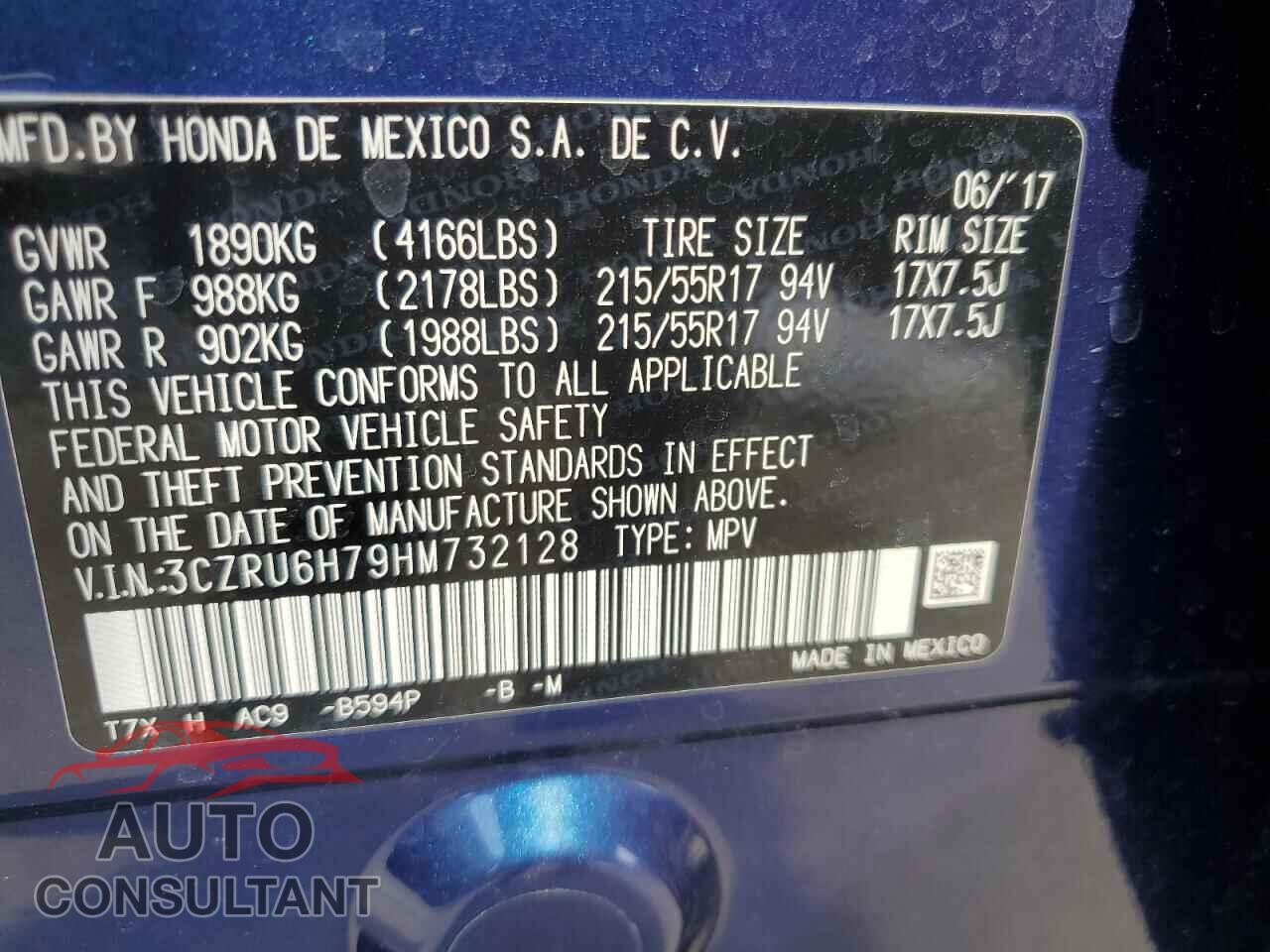 HONDA HR-V 2017 - 3CZRU6H79HM732128
