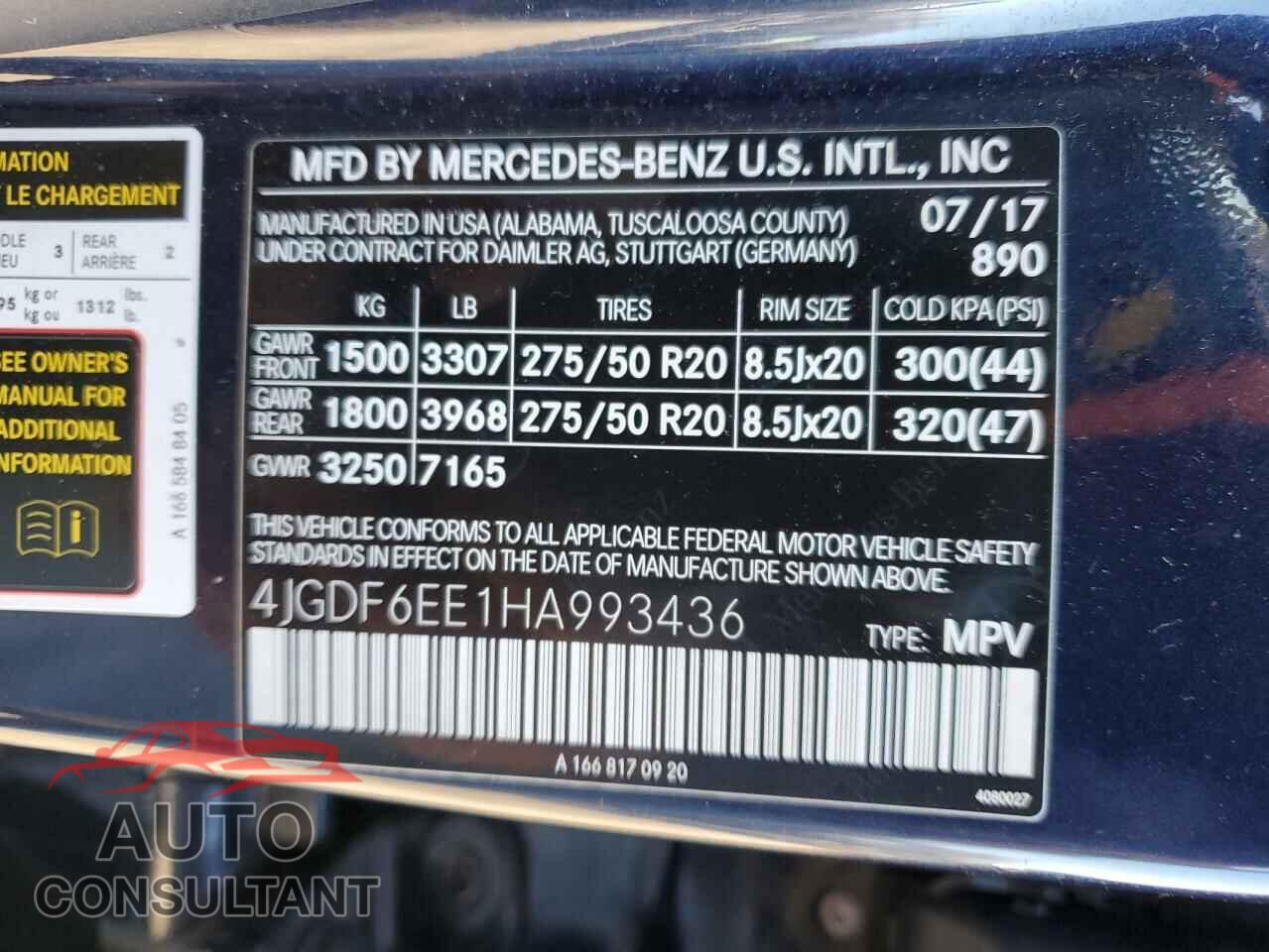MERCEDES-BENZ GLS-CLASS 2017 - 4JGDF6EE1HA993436