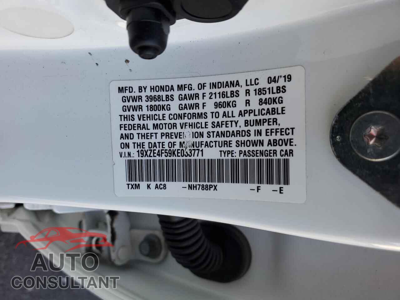 HONDA INSIGHT 2019 - 19XZE4F59KE033771