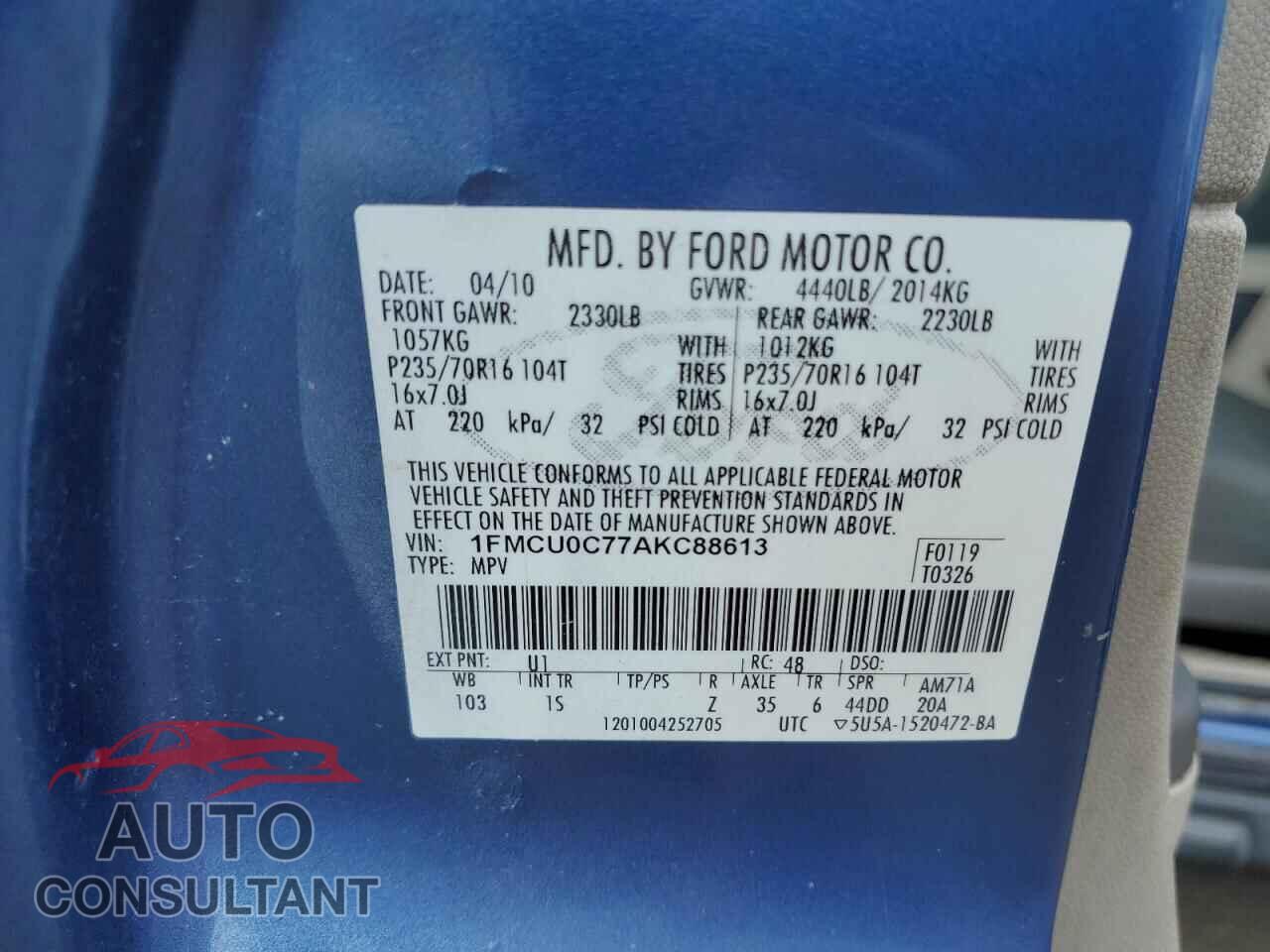 FORD ESCAPE 2010 - 1FMCU0C77AKC88613