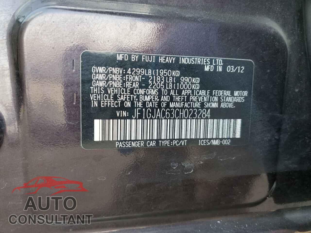 SUBARU IMPREZA 2012 - JF1GJAC63CH023284