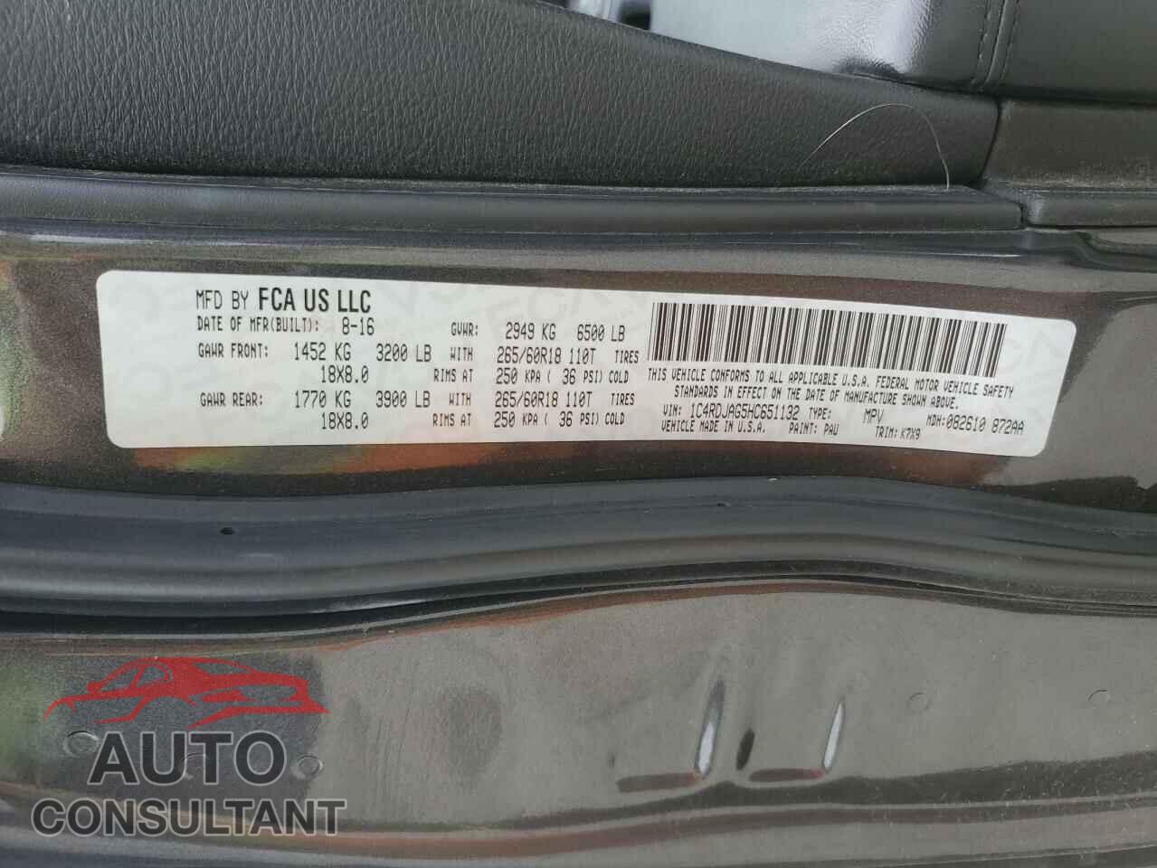 DODGE DURANGO 2017 - 1C4RDJAG5HC651132