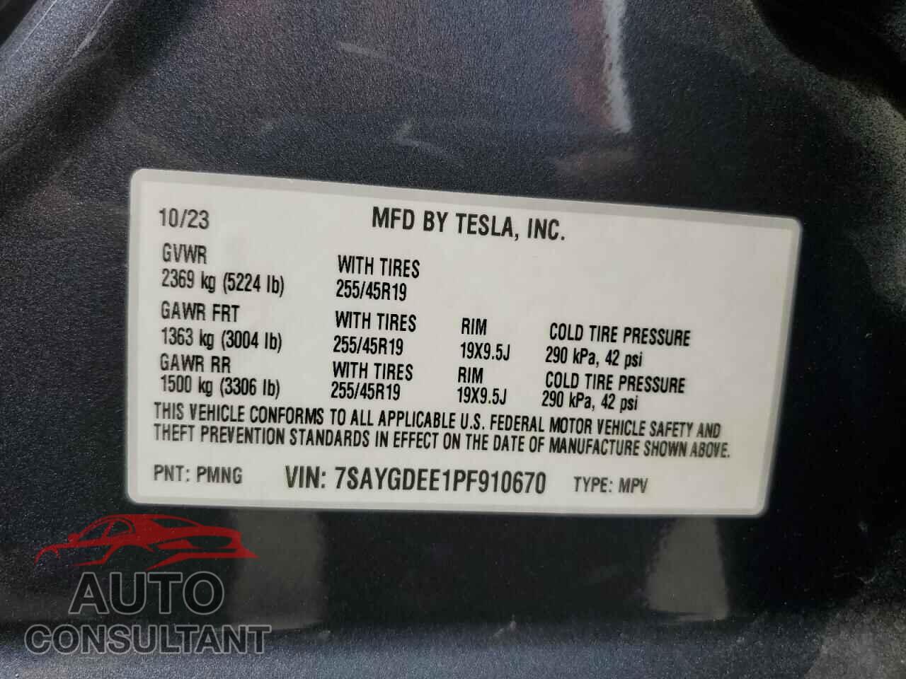 TESLA MODEL Y 2023 - 7SAYGDEE1PF910670