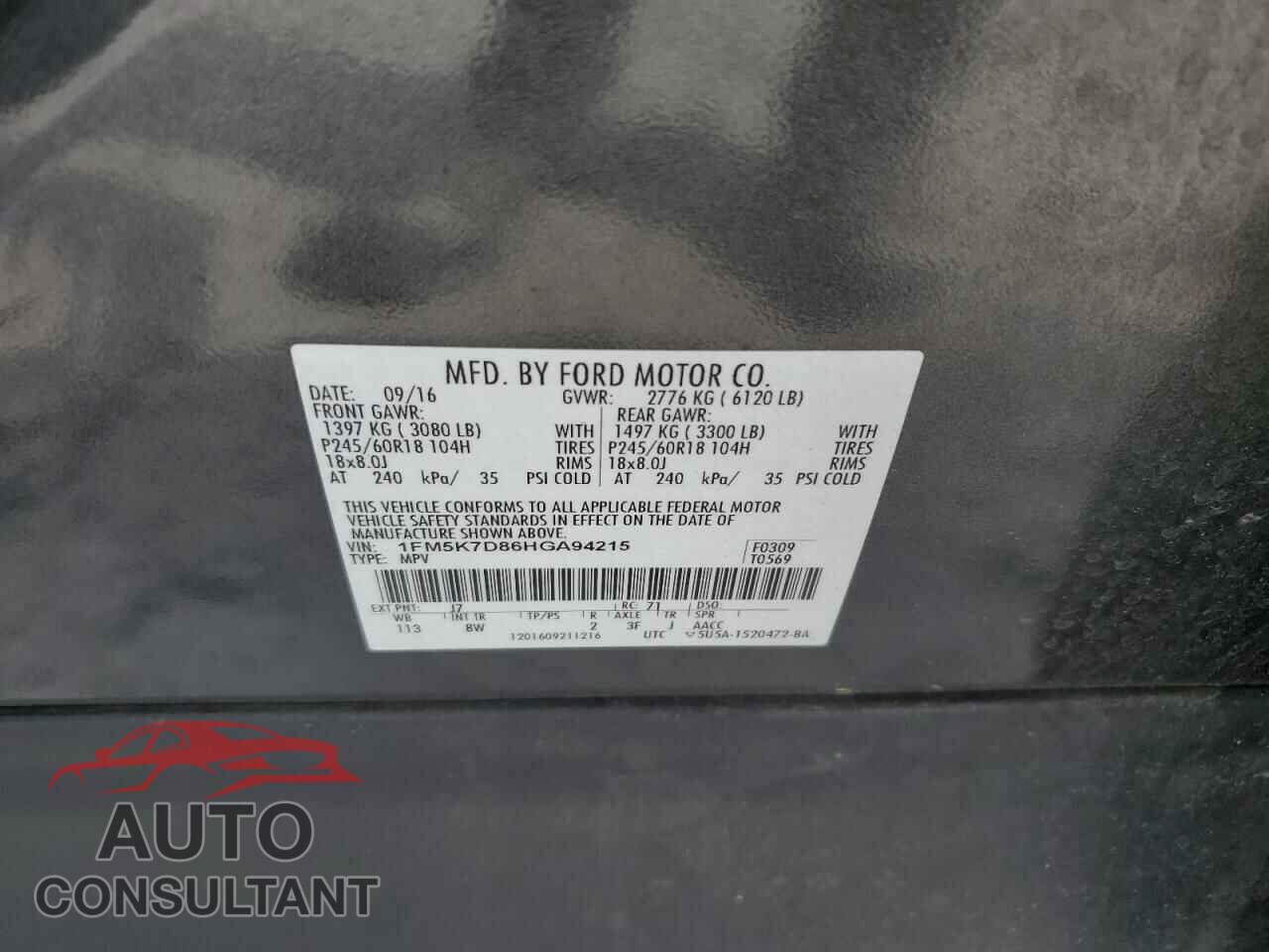 FORD EXPLORER 2017 - 1FM5K7D86HGA94215