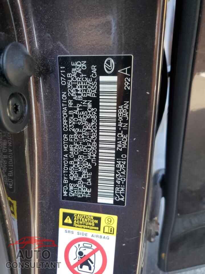 LEXUS CT 200 2011 - JTHKD5BH3B2035893